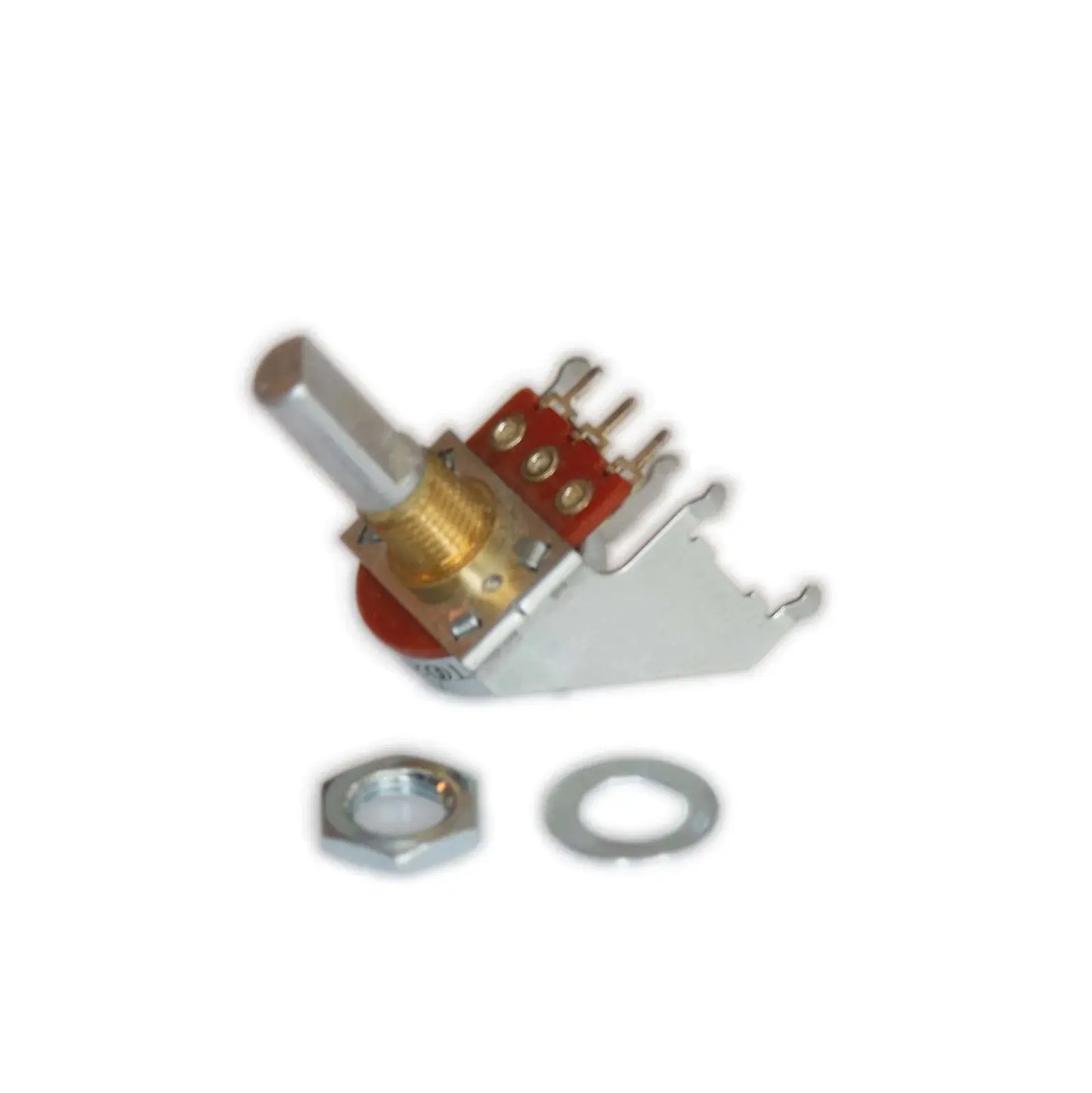 Guitar potentiometer with nut and washer on white background, premium TGP-Guitars part