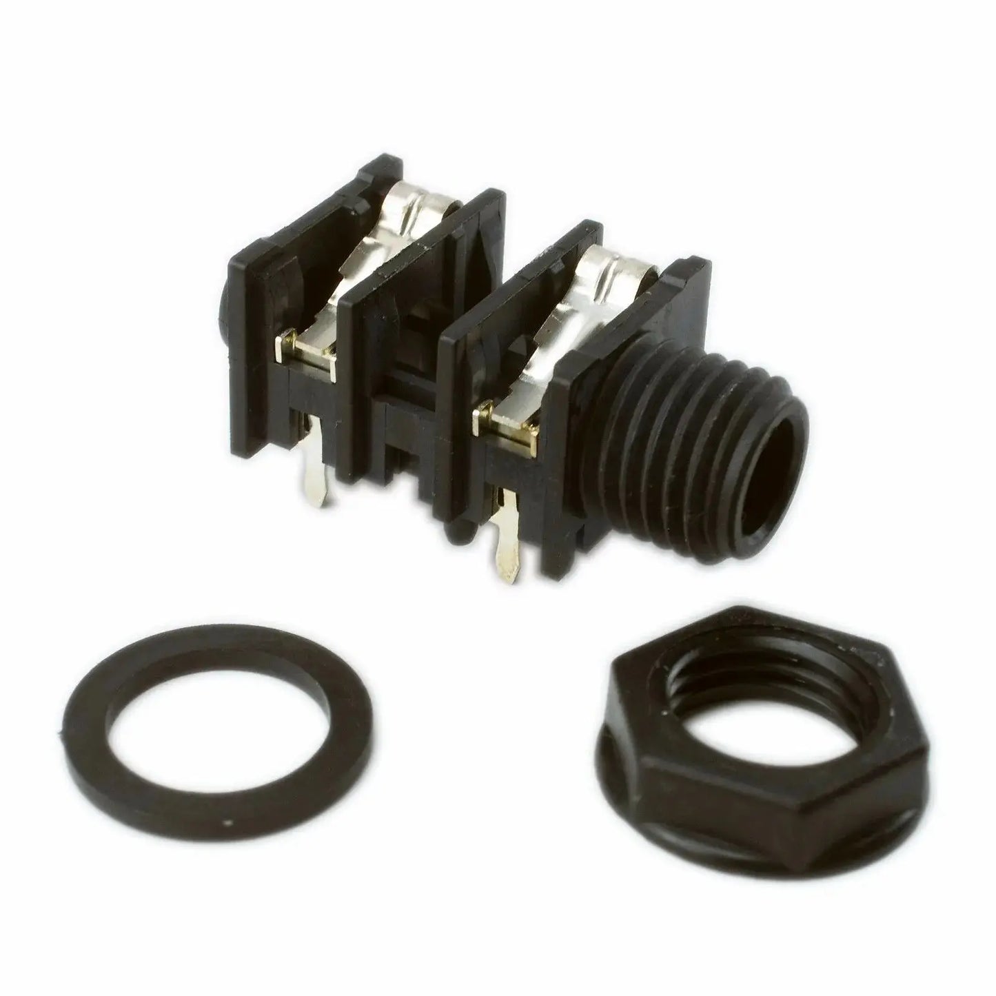 Black 1/4 inch mono guitar input jack with washer and nut, TGP-Guitars parts